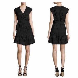 Veronica Beard Shadow Shirred Wrap Dress $495 sz 0 Black mini V neck